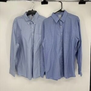 Brooks Brothers Dress Shirt Mens 16.5 Blue Gingham Windowpane Flawed Lot 2pc